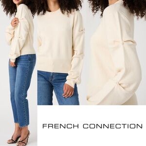French Connection Women’s Baysoft Pearl Sleeve Sweater Ivory Knit S